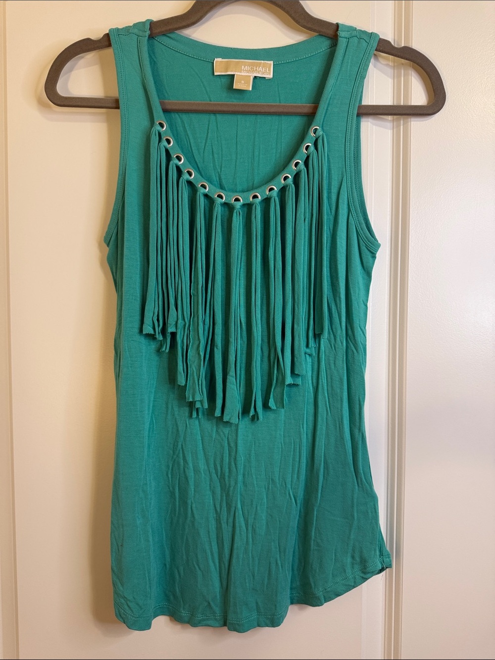 Michael Kors Teal Fringe-Trim Tank Top - Women's Sleeveless